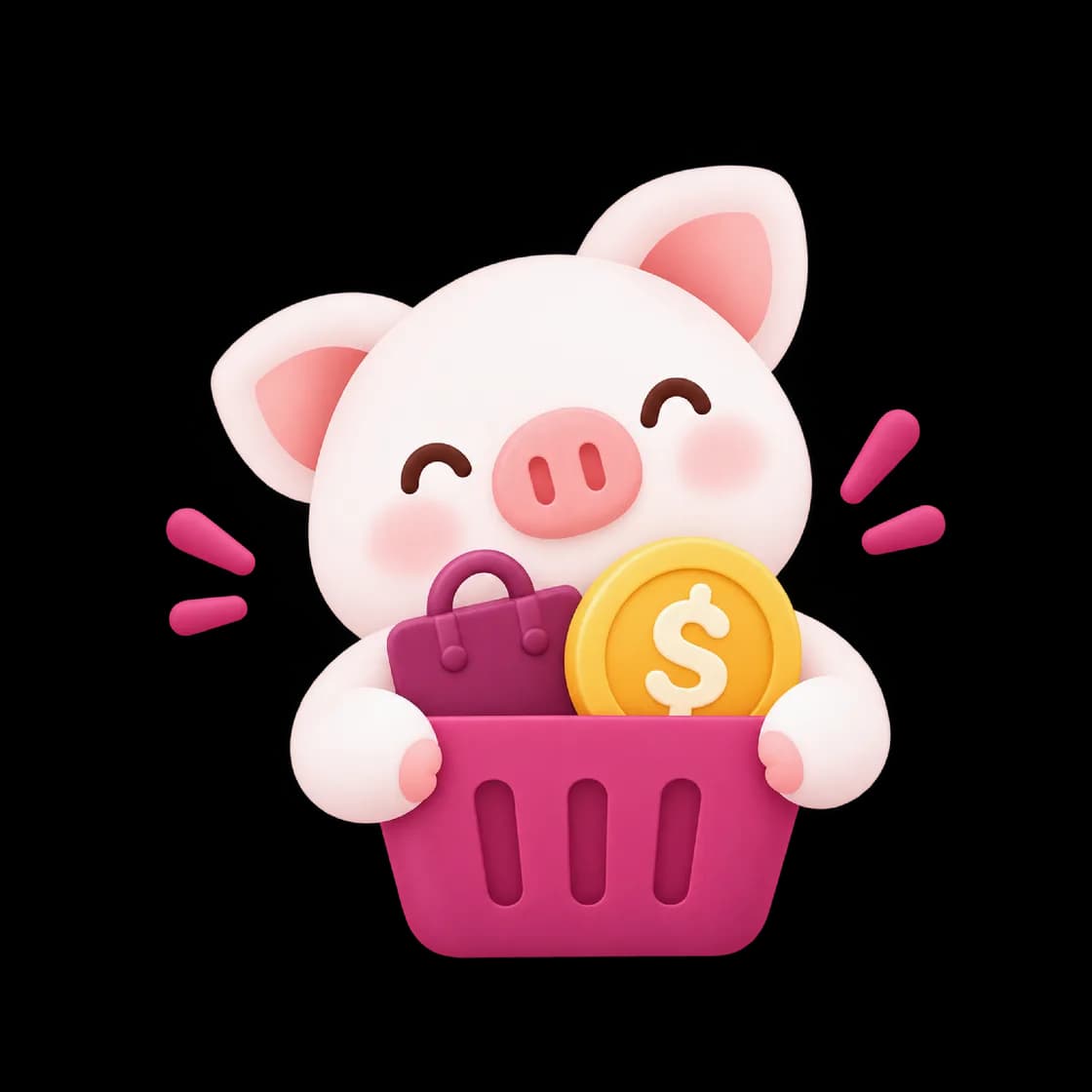 Piggy ôm giỏ mua sắm và đồng xu